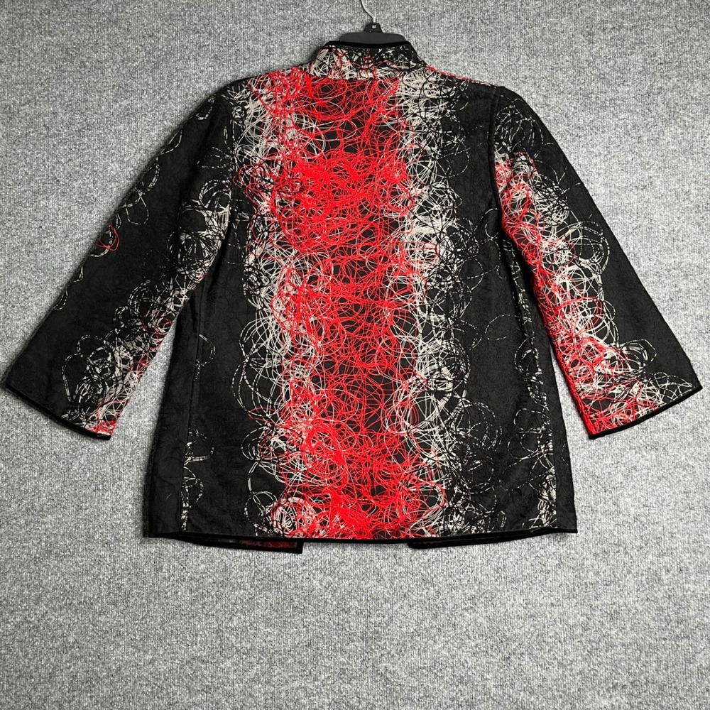 Grace Chuang Red Black Abstract Wool Blend Open Front Jacket Mandarin Collar M - Picture 6 of 10
